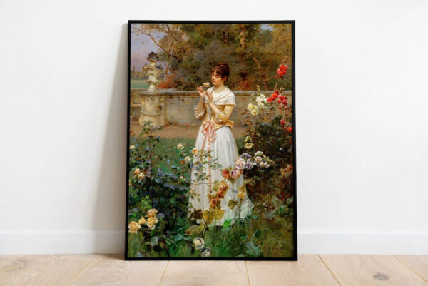 Velvet painting with landscape and woman design